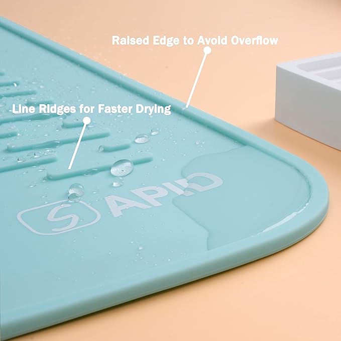 SAPID Extra Large 30” x 24” Silicone Dish Drying Mat for Dish Drying Rack, Easy Clean Silicone Drying Mat for Kitchen Counter, Non-Slip Dish Drain Mat, Heat Resistant Silicon Dish Matt, Mint Green