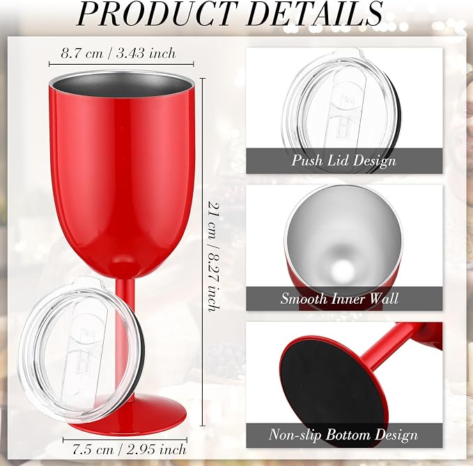 Yinder 8 Pcs Stemmed Stainless Steel Wine Glasses, 12 oz Stainless Wine Goblet with Lids Double Wall Insulated Unbreakable Goblets Insulated Stem Tumbler for Friendship Birthday Party(8 Colors)