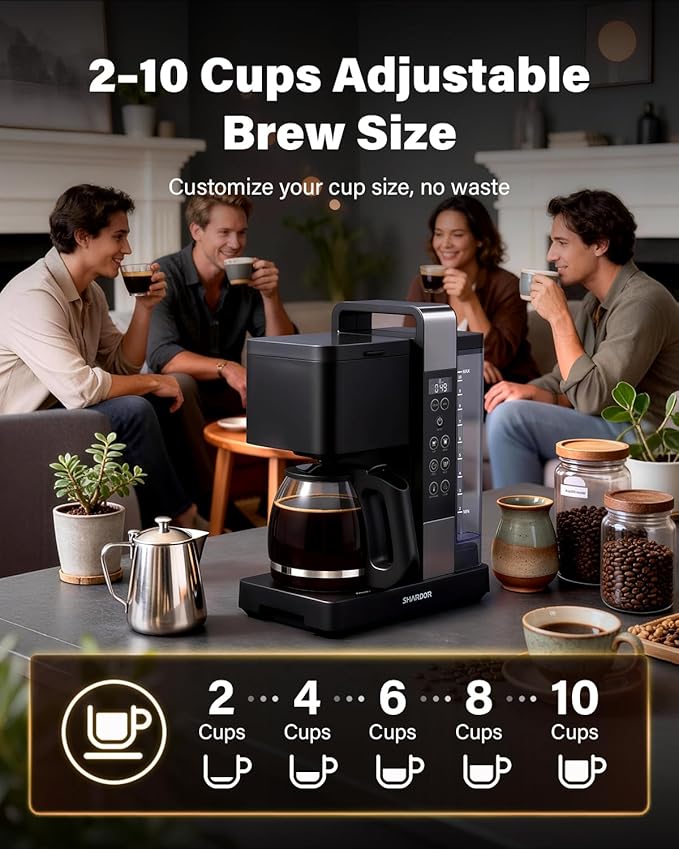 SHARDOR Burr Coffee Grinder Electric with 32 Grinding Sizes Bundled with SHARDOR 10-Cup Coffee Maker, Programmable Drip Coffee Machine with 2–10 Cup Setting