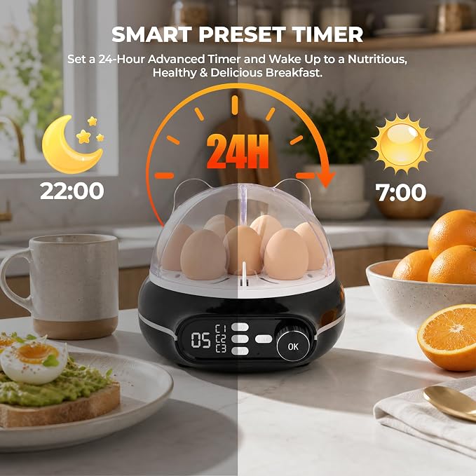 SUSTEAS Breakfast Prep Bundle 9-Capacity Rapid Egg Cooker (Soft/Medium/Hard, Timer, Voice Prompts) and Rotary Cheese Grater (5 Blades, Suction Base, Blade Storage Box) – Premium Black