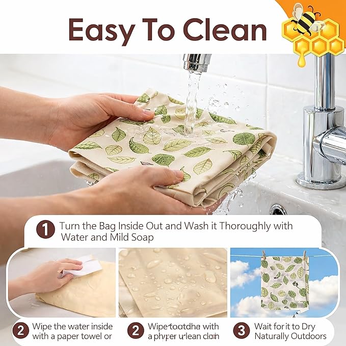 2 Pack Reusable Beeswax Bread Bags for Freezer & Refrigerator, Beeswax-Lined Cotton Bread Storage Bags with Buckle Closure, Airtight Freshness Keeper for Sourdough, Bagels & Homemade Bread
