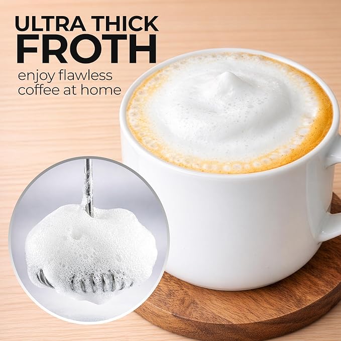 Zulay Froth N Go Milk Frother – Rechargeable 3-in-1 Handheld Frother Wand with Travel Case & USB-C Charger – Single, Double & Egg Whisk for Latte, Cappuccino, Matcha, Protein Shakes – White Marble