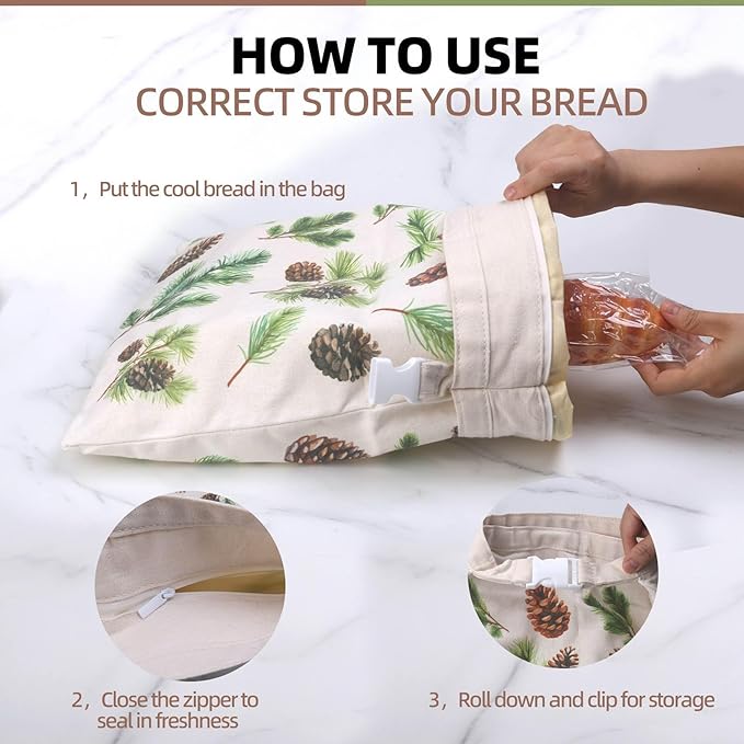 Reusable Beeswax Bread Bags for Homemade Bread,Sourdough Bread Bag with Zipper,Eco-Friendly Cotton Large Food Storage Bags to Keep Fresh,Bakery Essentials(2 Pack)