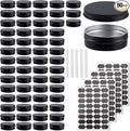 OBKJJ 60 Pack Round Cans with Screw Lid 4 Oz Aluminum Metal Tins DIY Food Candle Containers for Lotion Bars, Balms, Salve, Spices, Beard Balm, Crafts with 4 Markers 2 Sheets Label Stickers