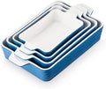 Estmoon Ceramic Baking Pan with Handles, Porcelain Baking Pans Set of 4, Oven Safe and Durable Baking Dishes Rectangular Baking Sheets for Wedding Gifts, Cooking, Blue(7.5''/9"/10.6"/12")