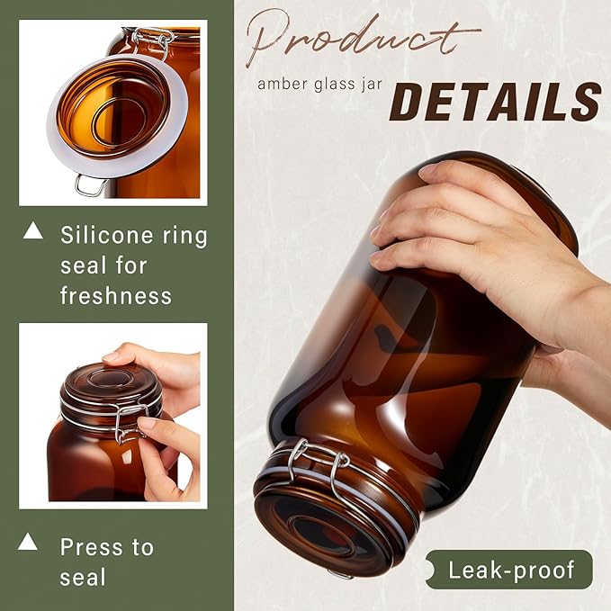 Norme 4 Pack 78oz Amber Airtight Glass Jars with Lids, Square Food Storage Container Airtight Food Wire Clip Fastening for Sauerkraut Flour Kitchen Sugar Cereal Kitchen Canning Pickling Mason Jars