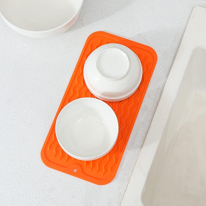 MicoYang Silicone Dish Drying Mat for Multiple Usage,Easy clean,Eco-friendly,Heat-resistant Silicone Mat for Kitchen Counter or Sink,Refrigerator or Drawer Liner Orange S 12 inches x 6 inches