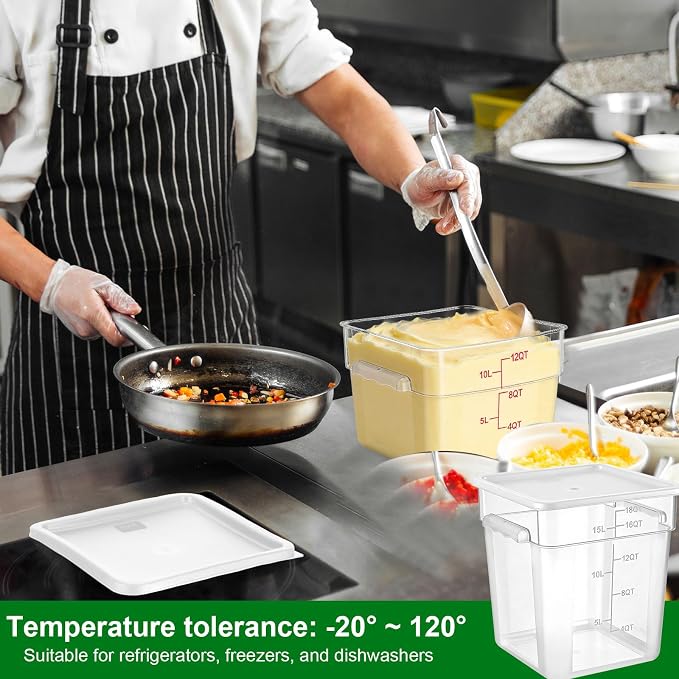 FoldTier 2 Pieces Square Food Storage Containers Polycarbonate Clear food Container with Lid Commercial Storage with Graduations for Commercial Kitchen Dough Marinating Meat (White,18 Qt)