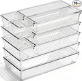 Drawer Organizer, 10 Pack Large Clear Plastic Organizer Bins 5 Sizes, Versatile Bathroom Drawer Trays, Heavy Duty Non‑Slip Drawer Dividers for Makeup, Office & Kitchen Utensils