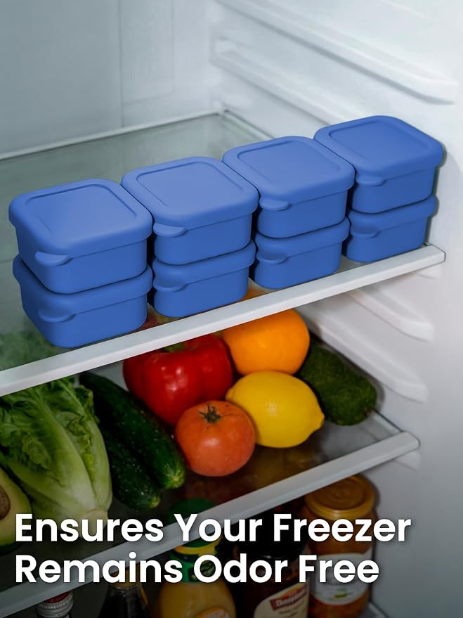 8 Pcs 1/2 Cup Silicone Freezer Molds With Lid, Silicone Freezer Trays for Sauce and Food Storage, 1.7x2.95x2.95'' Ice Cubes Molds, Small Portion Containers for Nuts, Snacks, Dessert (Blue)