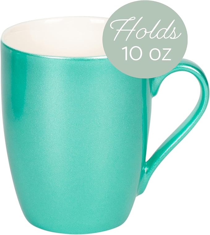 Elanze Designs Seafoam Teal Green Metallic Finish 10 Oz. New Bone China Coffee Cup Mug Set of 4