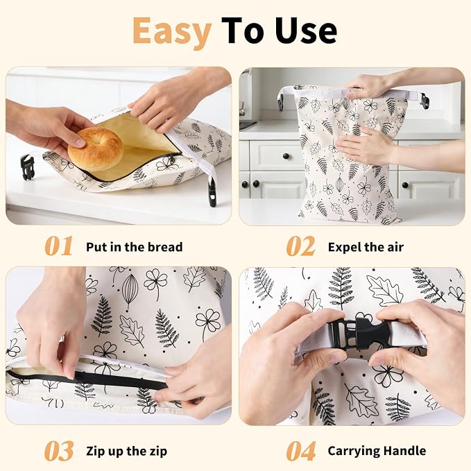 2Packs Cotton Beeswax Bread Bags with Zipper, Bread Bags for Homemade Bread,Organic Beeswax Linen Sourdough Bags,Reusable Bread Storage for Keep Fresh Freezer Safe 18 * 13in XL Large