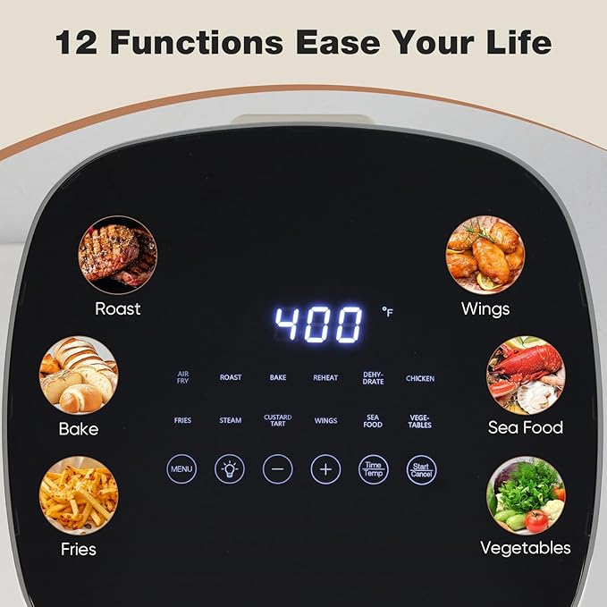 OLIXIS Air Fryer 6 Quart with Window Square Airfryer 12-in-1 Air Frys, Roast, Reheat, Dehydrate, Bake, Steam, Fries, Custard, Chicken, Wings, Sea Food, Vegetabels,400F, White