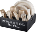 ALELION Paper Plate Dispenser for Countertop - Wooden Utensil Holder Organizer for Party - Silverware Caddy for Plate, Cup, Fork, Spoon - Cutlery Holder with Handles for Kitchen Camping Buffet