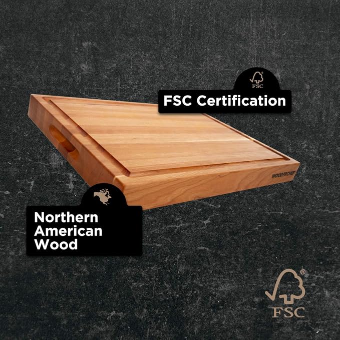 Medium Wood Cutting Board from American Cherry - A Reversible Butcher Block That Comes with Juice Groove for Cutting Meat and Juicy Veggies Easily - Cherry Chopping Board - 16x12x1.5"