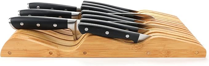 ROYALHOUSE Bamboo Knife Block Holder, 13 Knives Dock, In-Drawer Knife Drawer Organizer, Perfect for Home and Chefs, Premium Knife Holder, Gifts, Housewarming, Knives Not Included