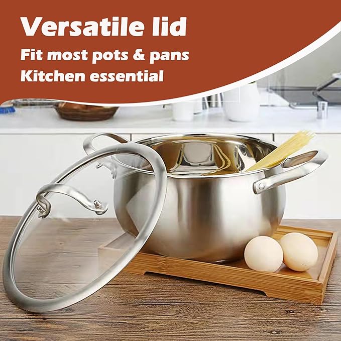 Stainless Steel Glass Lid for 13 Inch Pans and Pots, Tempered Cover for Cooking Pans, Dishwasher & Over Safe 33 cm