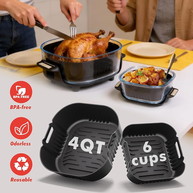 Air Fryer Accessories for Ninja Crispi 4QT & 6-Cup Glass Containers FN101GY | FN101ST | FN101SG | FN103BF, 12 Piece Ninja Crispy Accessories Silicone Liners, Paper Liners Disposable, Trivet Mat