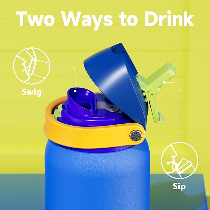 40 oz Insulated Water Bottle for Men: Meoky Stainless Steel Water Bottle with 2-in-1 Straw and Spout Lid - Leak Proof, Cold for 24 Hours, Protective Silicone Base, BPA-Free for Sports Gym, Sapphire