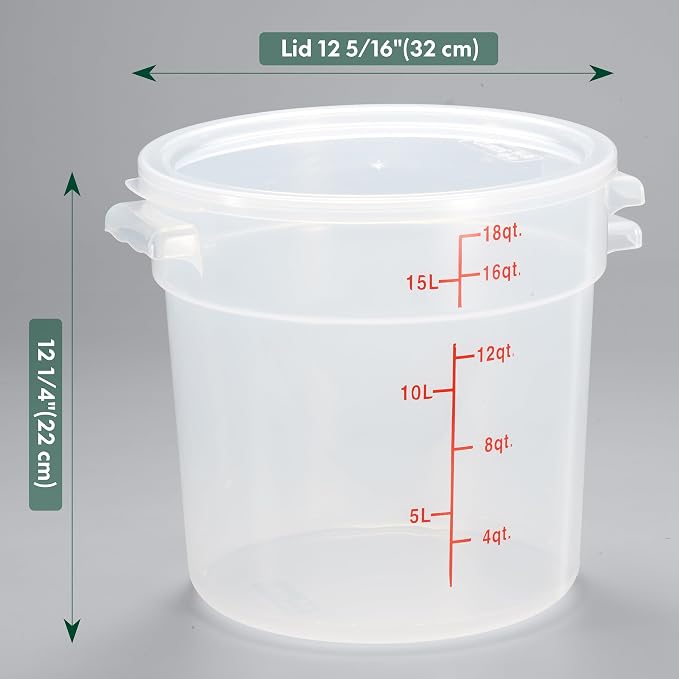 CURTA 18 Quart Translucent Round Food Storage Container with Lid, Pack of 4 – NSF Listed, BPA-Free, Commercial-Grade Polypropylene, Freezer & Dishwasher Safe, Non-Stick, Easy-Read Graduations