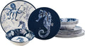 Sea Life Melamine 12 Piece Dinnerware Set – Service for 4 Coastal Themed Plates and Bowls with Ocean Art, Reusable Nautical Dinnerware for Indoor/Outdoor Dining, Dishwasher Safe, Break-Resistant