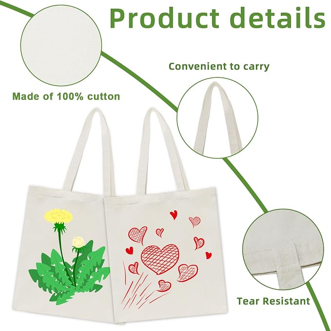 HECTOLIFE 6 I 12 I 24 I 48 Pack Canvas Tote Bags,Reusable Blank Canvas for Shopping Bags,Grocery Bags,DIY Gift Bags