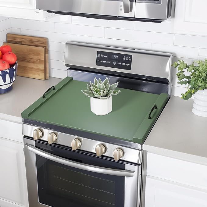 GASHELL Noodle Board Stove Cover with Handles, Multiple Stove Top Cover Board for Electric/Gas Stove Top(Forest Green)