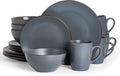Famiware Venus 16-Piece Stoneware Dinnerware Sets with Mugs, Plates, Bowls, Service for 4, Matte Charcoal - Modern Ceramic Chip‑Resistant Dishes for Everyday & Formal Use, Microwave & Dishwasher Safe