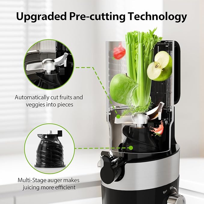 Aeitto Cold Press Juicer, Juicer Machines with 4.9" Large Feed Chute, Fits Whole Vegetables and Fruits, Professional Juice Maker, Easy to Clean, High Juice Yield, Easy to Assemble