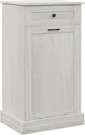 HOMCOM 10 Gallon Tilt Out Trash Cabinet, Wooden Hidden Trash Can with Storage Drawer for Kitchen, Laundry Hamper Cabinet for Bathroom, Light Gray