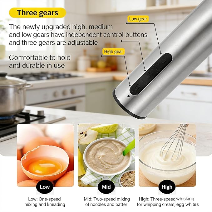 Milk Frother Wand, Stainless Steel Electric Whisk & Foam Maker, Ultra Fast Handheld Drink Mixer with 3 Speeds for Coffee Lattes