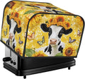 Cow with Sunflower Covers for Toasters 4 Slice,Cute Funny Bread Machine Cover with Handle,Washable Stain Resistant Kitchen Small Appliance Cover Dining Decor