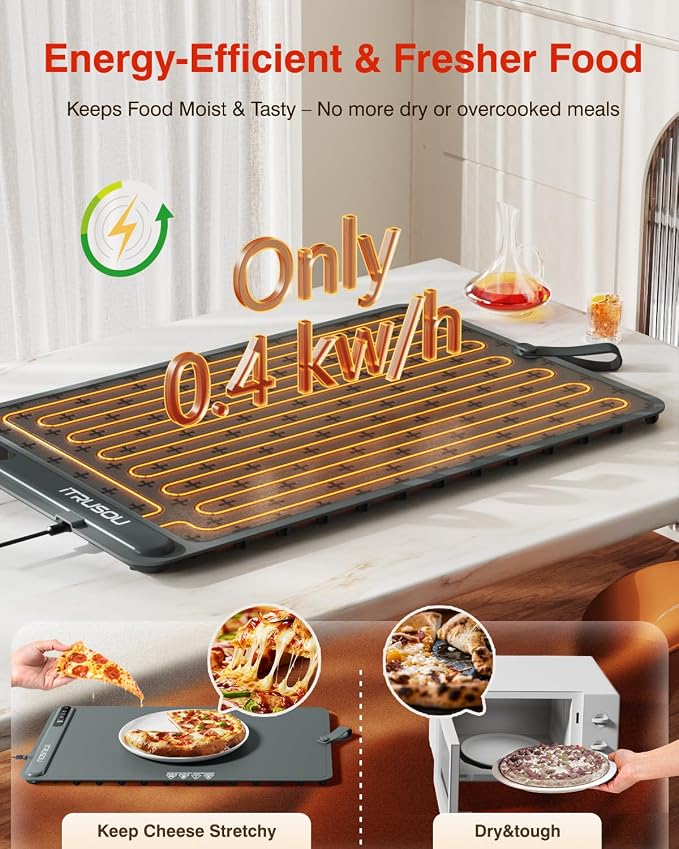 Warming Mat for Food (24"x16") - iTRUSOU 7-Level Electric Warming Tray with 400W High-Power, Timer 0–99H & Built-In Strap - Rollable Large Food Warming Mat for Parties & Buffet