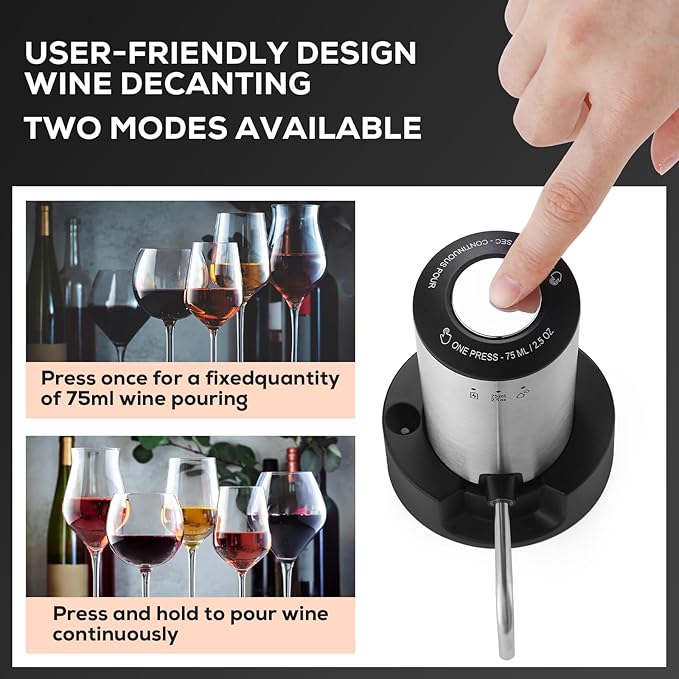 BLUBYEES Electric Wine Aerator 3-in-1 Automatic Wine Decanter & Dispenser, USB Rechargeable Wine Pourer with Precise Pour Control, Wine Lover Gifts for Women & Men