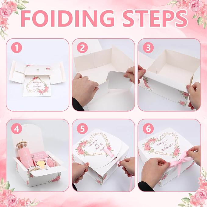 55 Pcs Bridesmaid Proposal Gifts of 6 Sets Maid of Honor Gifts Box Glass Cups Jewelry Box Scrunchies Hair Clips Pen and Invited Cards for Bachelorette Bridal Shower Wedding Party (Pink, 6 Set)