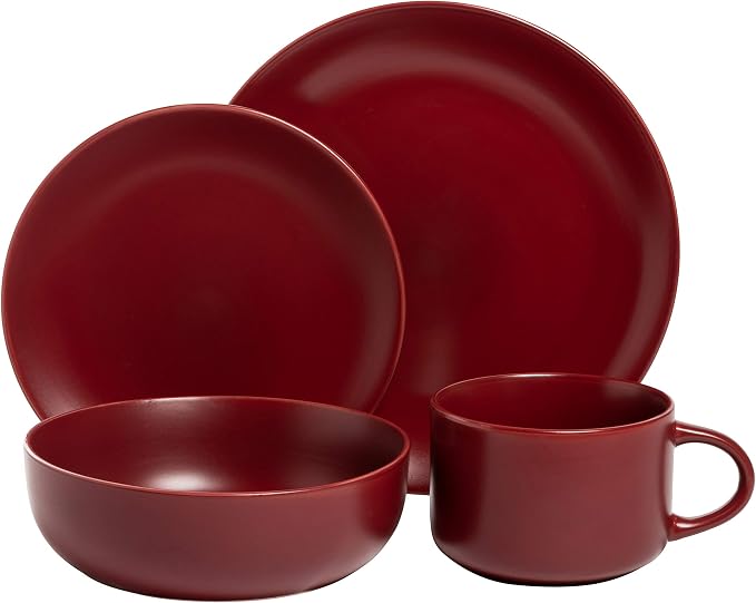 10 Strawberry Street Wazee Matte Coupe Dinnerware Set, 16 pc, Red