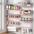 Magnetic Spice Rack for Refrigerator, 9 Pack Magnetic Fridge Shelves W/Adjustable Paper Towel Holder, Hook Rack, Moveable Spice Organizer Shelf for Kitchen Organization and Storage (Pink)