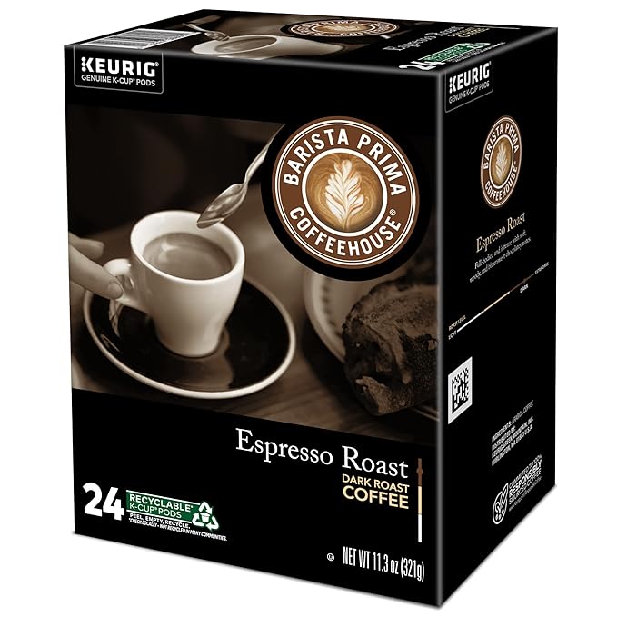 Barista Prima Coffeehouse Espresso Roast Coffee, Keurig Single Serve K-Cup Pods, 96 Count