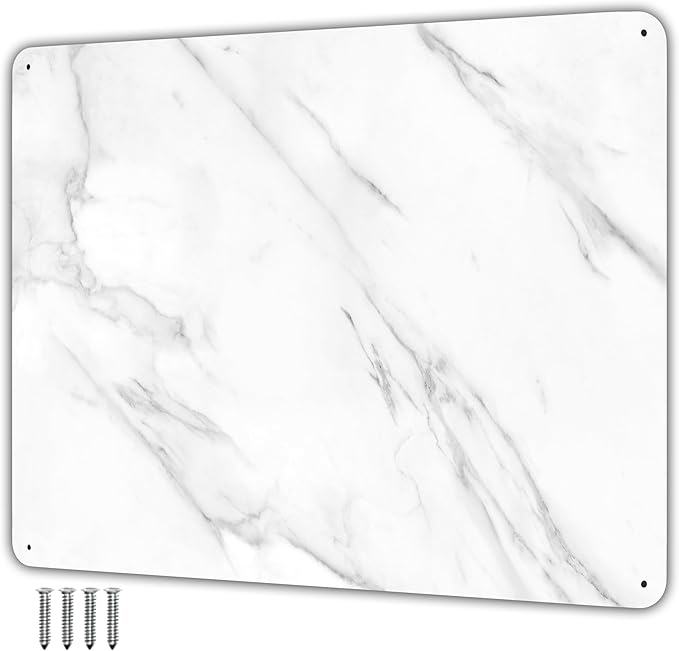9 inches x 6.5 inches Stainless Steel Plate for Magnets, 3M Adhesive Back, Mounting Screws, Ideal for Magnetic Shelf, Colorful Magnets as a Gift. Mount Anywhere! (Carrara Marble, 1 Pack)