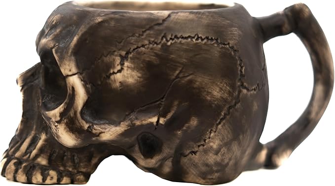 Skull Mug | Black Ceramic Coffee Cup (8 oz) | Gothic Halloween Mug for Tea, Espresso, Cocoa | Dishwasher & Microwave Safe | Unique Gift for Horror Fans, Goth Decor, Skeleton Lovers