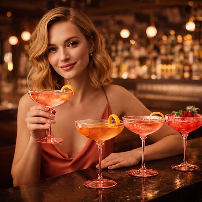 LemonRoad 24 Pcs Plastic Coupe Glasses 9 oz Disposable Martini Glasses for Cocktails, Champagne, Desserts and Espresso, Drinkware Set for Weddings, Birthday Parties, Home Bars (Champagne Powder)