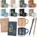 Didaey Employee Appreciation Gifts Set 13oz Boho Floral Ceramics Coffee Mug with A6 Leather Notebooks Ballpoint Pen Bulk Thank You Gift for Employee Coworker Staff Team Teacher (10 Sets, 10 Colors)
