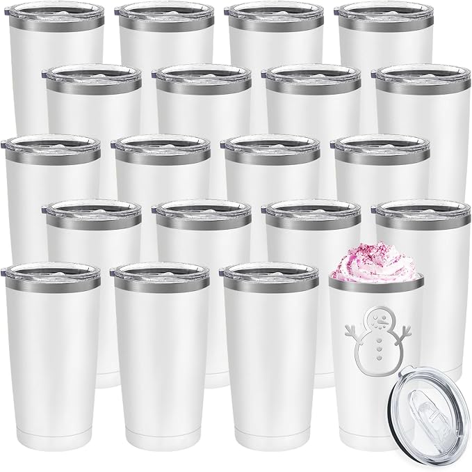 YOUKE OLA 20 Pack Stainless Steel Tumbler Bulk Insulated Vacuum Travel Mug Powder Coated Coffee Mug Gift for Laser Engrave, 20oz White