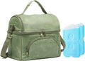 Lunch Box with Ice Packs, Waxed Canvas Lunch Bag for Men, 10.5L Leakproof Insulated Lunch Cooler for Men Work, Dual Compartment Soft Cooler for Work, Camping, Beach & Road Trips