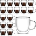 Gerrii Double Walled Glass Coffee Mugs with Handle 10 oz Insulated Borosilicate Glass Cappuccino Mugs Clear Espresso Cups for Home Office Coffee Tea Espresso Latte Milk and Hot Cold Beverages(18 Pack)