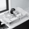 Kitsure Dish Drying Rack - Expandable Stainless Steel Dish Racks for Kitchen Counter, Auto-Drain Drying Rack for Kitchen with Cutlery Holder & Non-Slip Feet, 16.1-26.6" L x 12.6" W, White