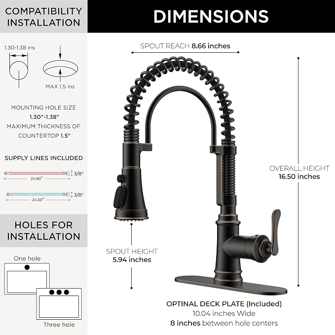 FORIOUS Kitchen Faucet with Pull Down Sprayer, Oil Rubbed Bronze, Stainless Steel Single Handle Spring Antique Kitchen Sink Faucet with Deck Plate, Sutiable for Farmhouse, RV, Camper, Wet Bar