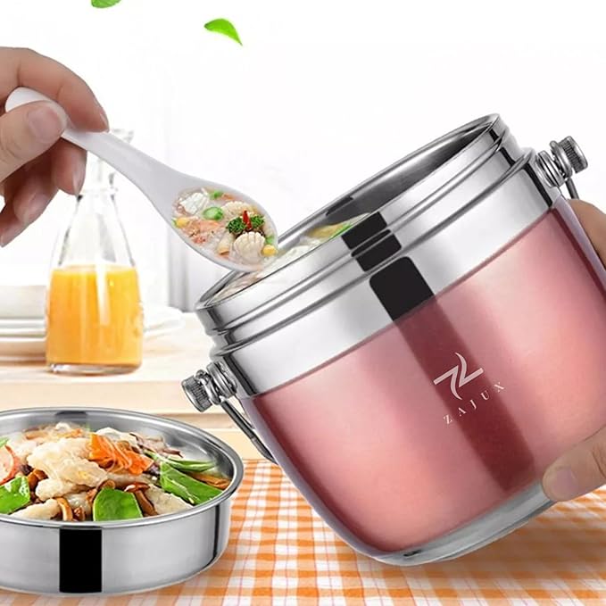 Stainless Steel Lunch Box Rose Gold for Adults, Large Capacity 51 oz (1,5L), Double compartment, Keeps food Fresh and Warm, Ideal for Work and Travel, Leak-Proof, Portable. Includes Special Bag.