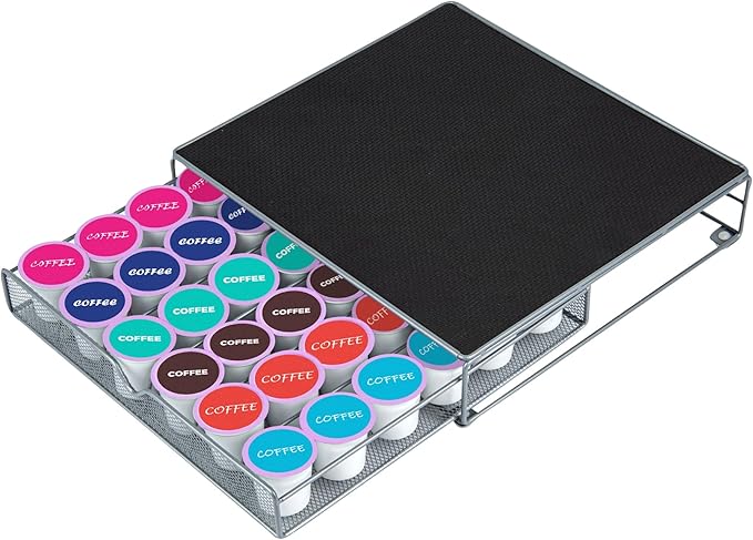 Restaurantware Restpresso 13 x 12.2 x 3 Inch Coffee Capsule Drawer 1 Heavy-Duty Pod Drawer - Holds 36 K-Cups Grip Top Iron Espresso Pod Organizer Mesh Tray Pods Not Included