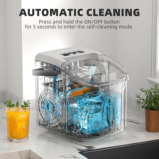 Antarctic Star Countertop Ice Maker, Portable Ice Machine with Carry Handle, 26.5Lbs/24H, 2 Sizes Bullet Ice, 8Cubes in 6 Mins Office/Kitchen/Bar Grey